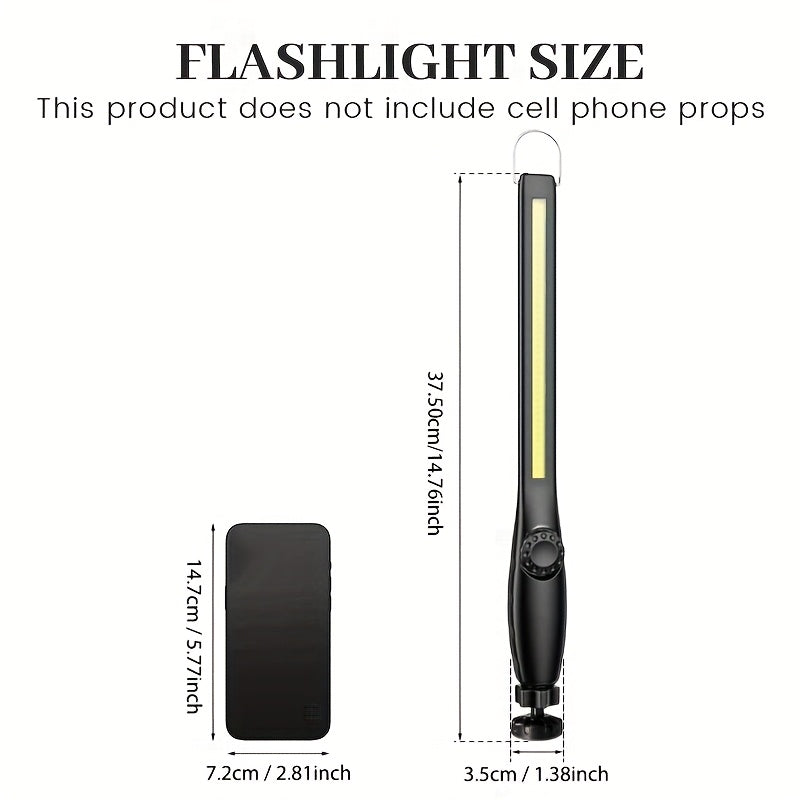 1/2Pcs Super Bright Handheld Work Light Rechargeable LED Flashlight Power Level Display Rotatable Dimmable Hands-Free COB Flashlight With Hook USB Charging for Fishing Hiking