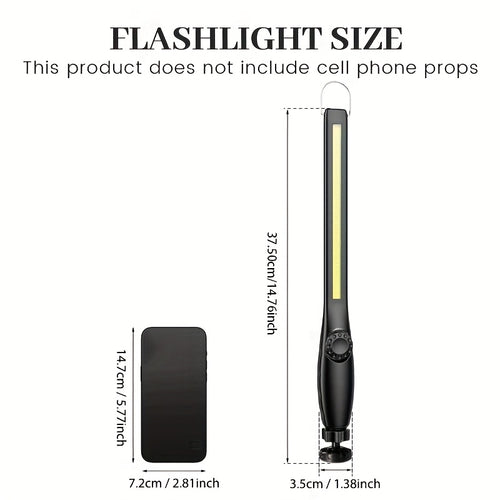 1/2Pcs Super Bright Handheld Work Light Rechargeable LED Flashlight Power Level Display Rotatable Dimmable Hands-Free COB Flashlight With Hook USB Charging for Fishing Hiking