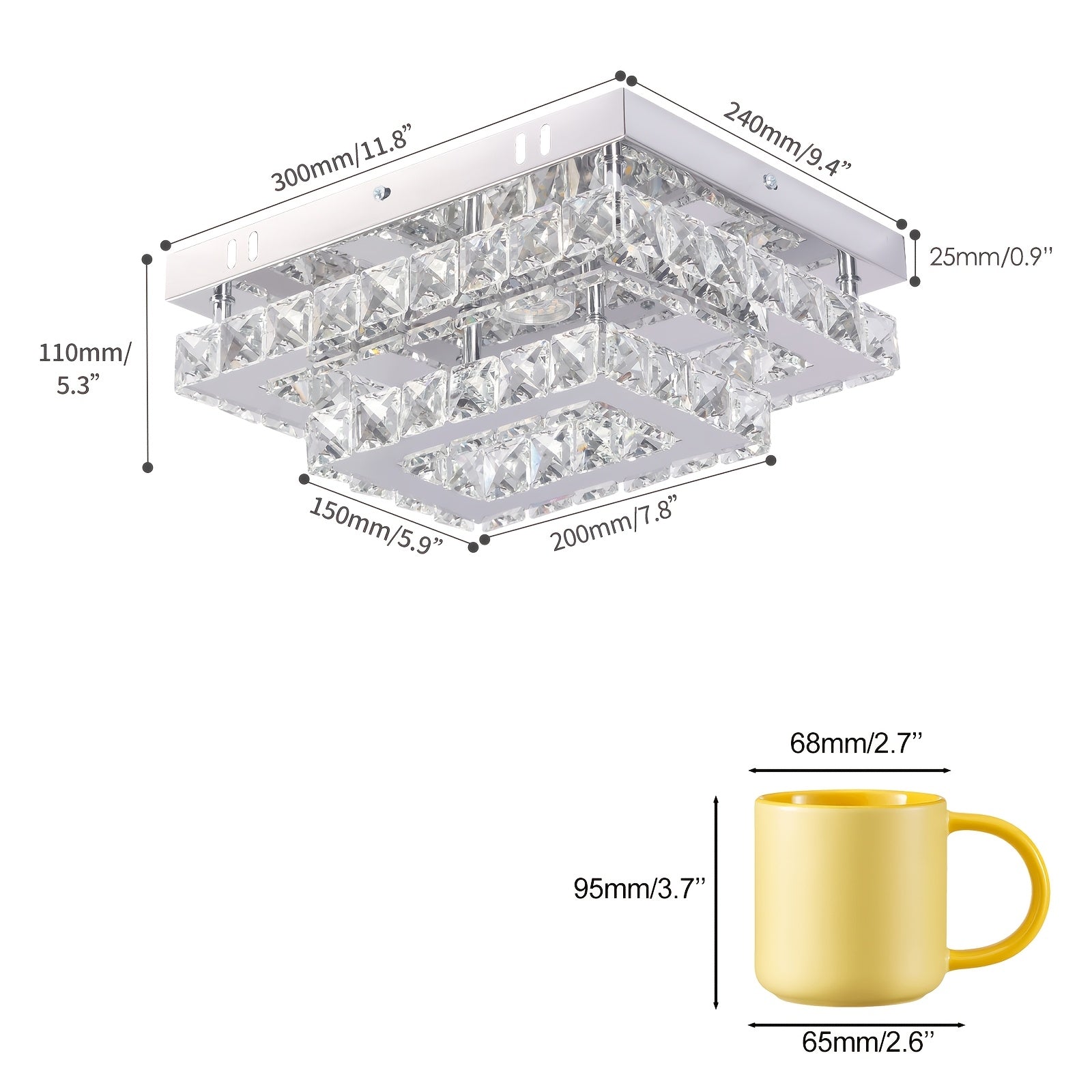 Modern Rectangular LED Pendant Light - K9 Crystal Stainless Steel Recessed Ceiling Light, Suitable for Dining Room, Bedroom, Living Room