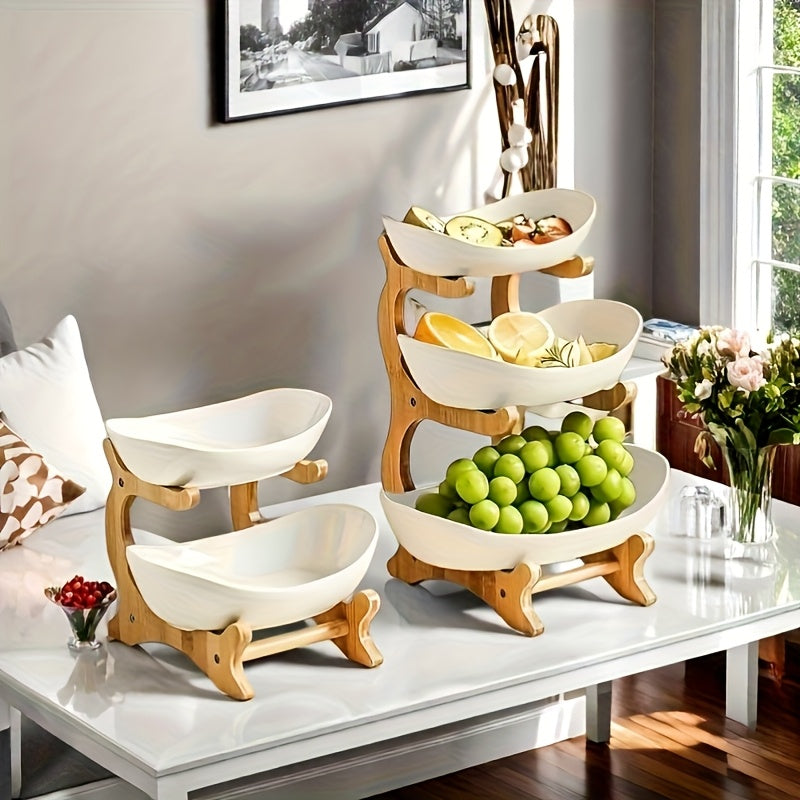 2/3 Tier Fruit Rack, Nordic Luxury Style, 3 Layer Fruit Bowl, Creative Candy Display, Wooden Snack Tray for Living Room Home Use