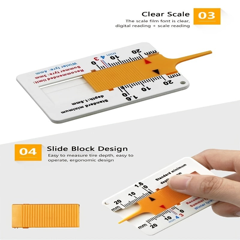 Shawty Tire Tread Depth Gauge, 0-20mm Tire Measurement Ruler, Portable Tire Tread Depth Detector, Vernier Depth Caliper, Plastic Measuring Tool for Car, Motorcycle, Truck, RV, Trailer Wheels, Home Christmas Gift