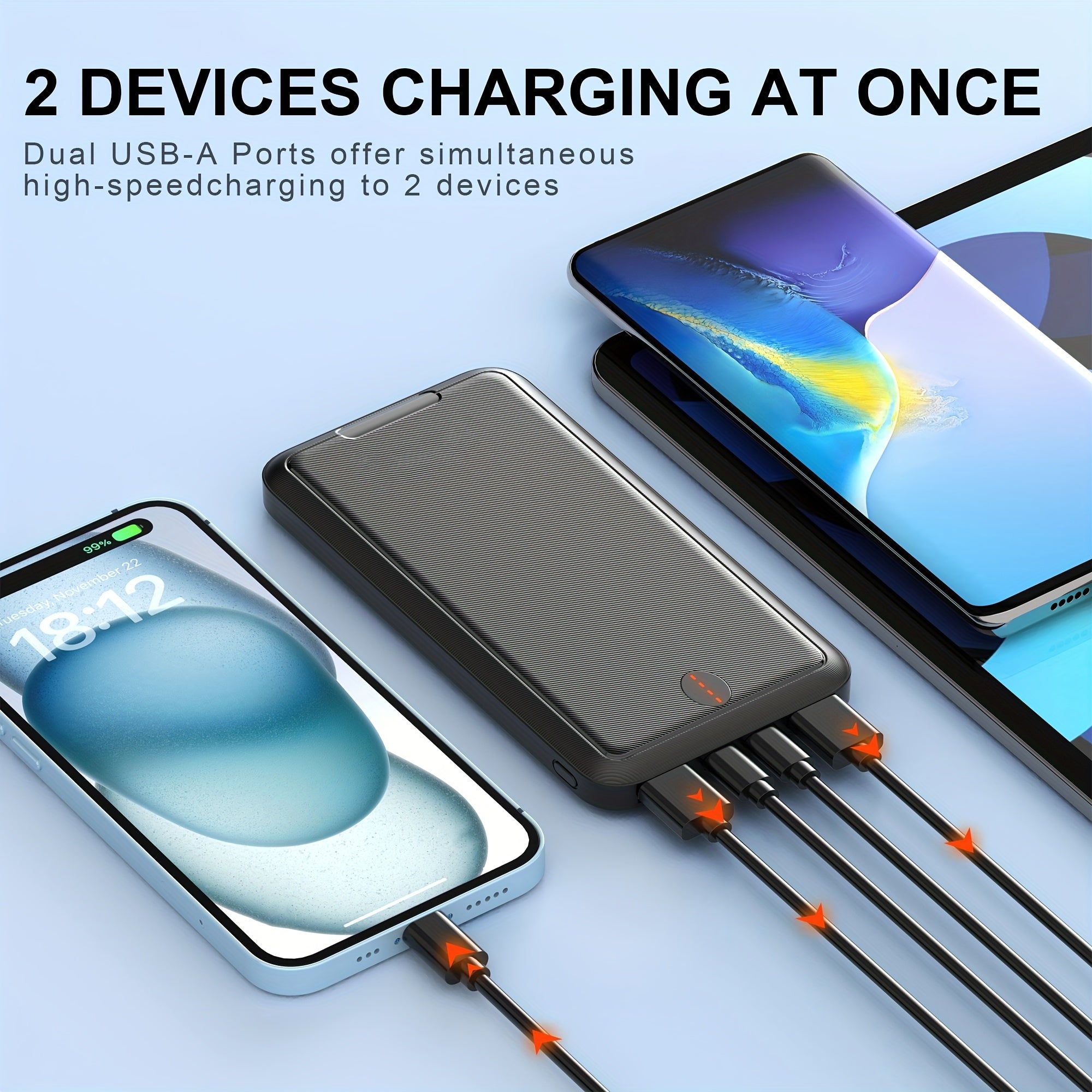 10000mAh Slim Power Bank, Ultra-Compact Portable Charger Dual USB Ports, Battery Pack for Smartphones, Tablets, Heated Clothes And More
