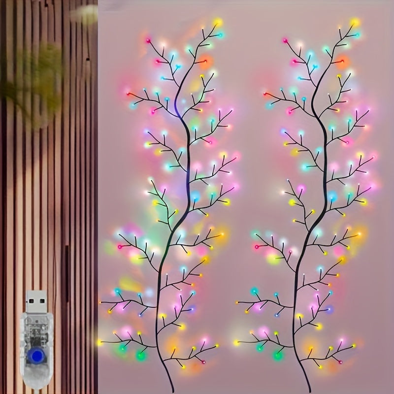 1PCS USB供电庭院墙面装饰树枝灯，户外8种照明模式新奇LED柳藤灯，可DIY形状，适合桌面阳台婚礼节日派对背景墙装饰