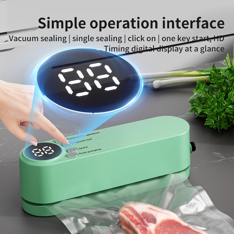 Compact Vacuum Sealer with Digital Display - Fast Sealing, Comes with Pump and Sealer Bags, for Food Preservation, Snacks, Meat, Fruits and Vegetables - Space-Saving Design Vacuum Sealer