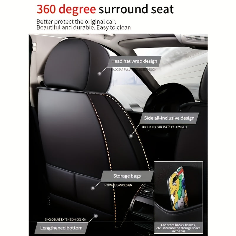 Full Set Synthetic Leather Car Seat Covers, Waterproof Synthetic Leather Car Seat Covers, Anti-Slip Car Interior Covers, Suitable for Most Sedans, Trucks and Other Vehicles
