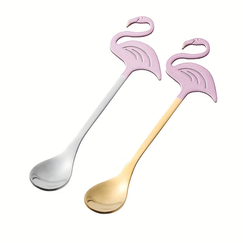 2 Flamingo Spoons, 5.1 Inches, Animal Spoon, Stainless Steel Dessert & Coffee Stirring Spoon, Tea Spoon, Tableware, Kitchen Accessory