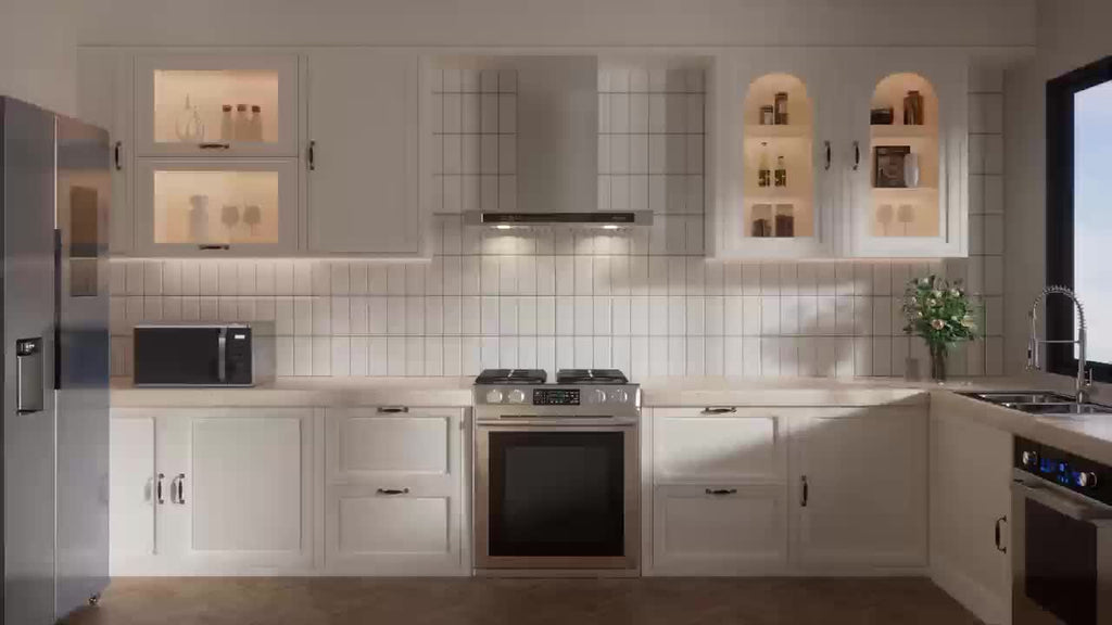 BRANO 30-Inch Built-In Range Hood with Voice/Gesture/Touch Control, 900 CFM High-Performance Exhaust Fan, Stainless Steel Kitchen Ventilation Grille with LED Light, 4-Speed Silent Operation, 3-in-1 Ventilation System