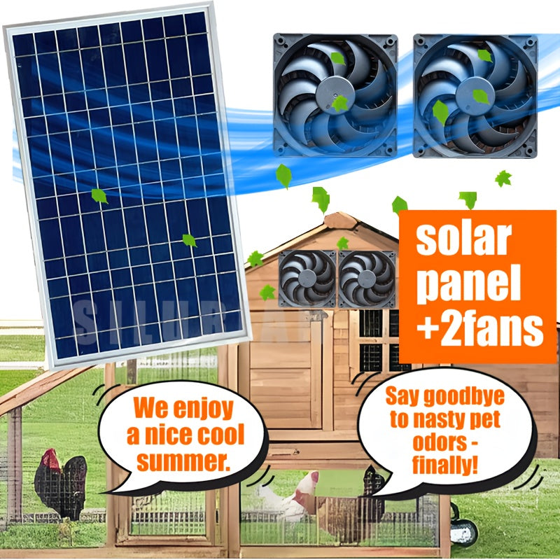 Solar Fan Ventilation Set, Outdoor Air Circulation Exhaust System for Courtyard, Flower Shed, Chicken Coop, Greenhouse, Cabin, Pet House and Window Use