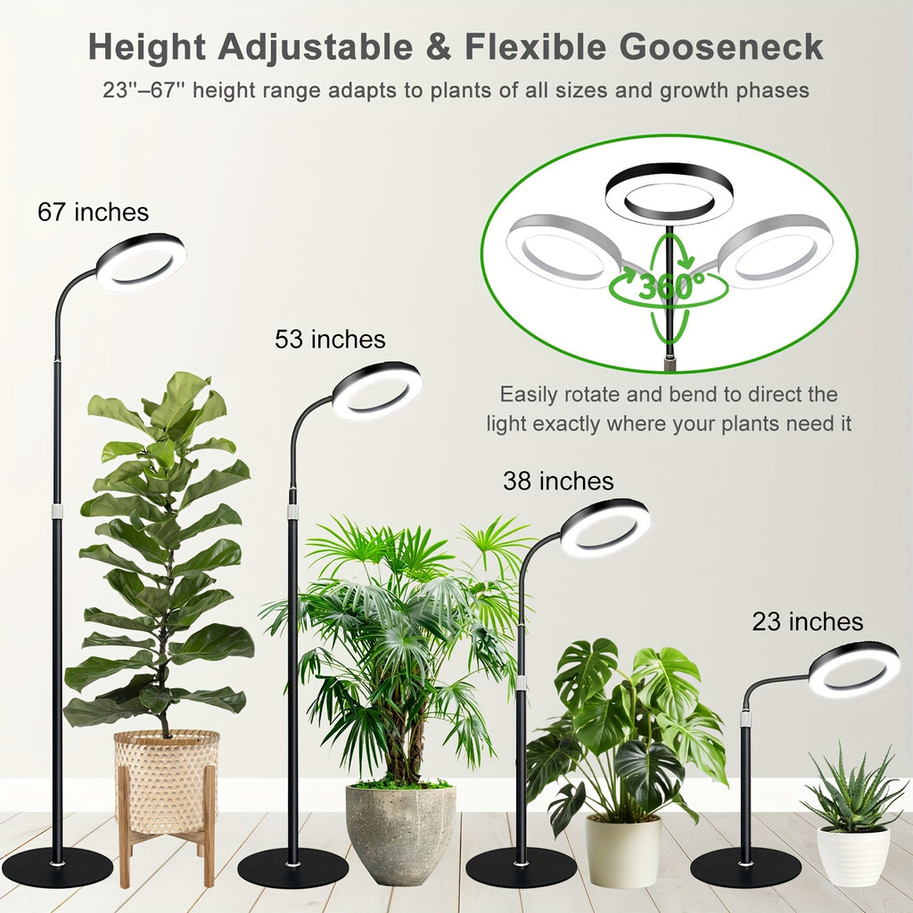 4-Color Circular Floor Plant Lamp, USB Powered, Freely Extendable, Indoor Flower Plant Grow Light, 3/9/12H Timer, Dimmable Plant Lighting