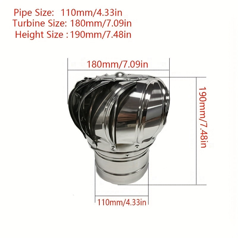 1Pcs Durable Stainless Steel Roof Fan 110mm, Round Rotating Chimney Vent Cap, External Flue Pipe Cover, Heat & Low Temperature Resistant, Corrosion-Proof Non-Electric Wind Turbine Vent, Leakproof Roof Turbine Ventilator for House Factory Attic Farm