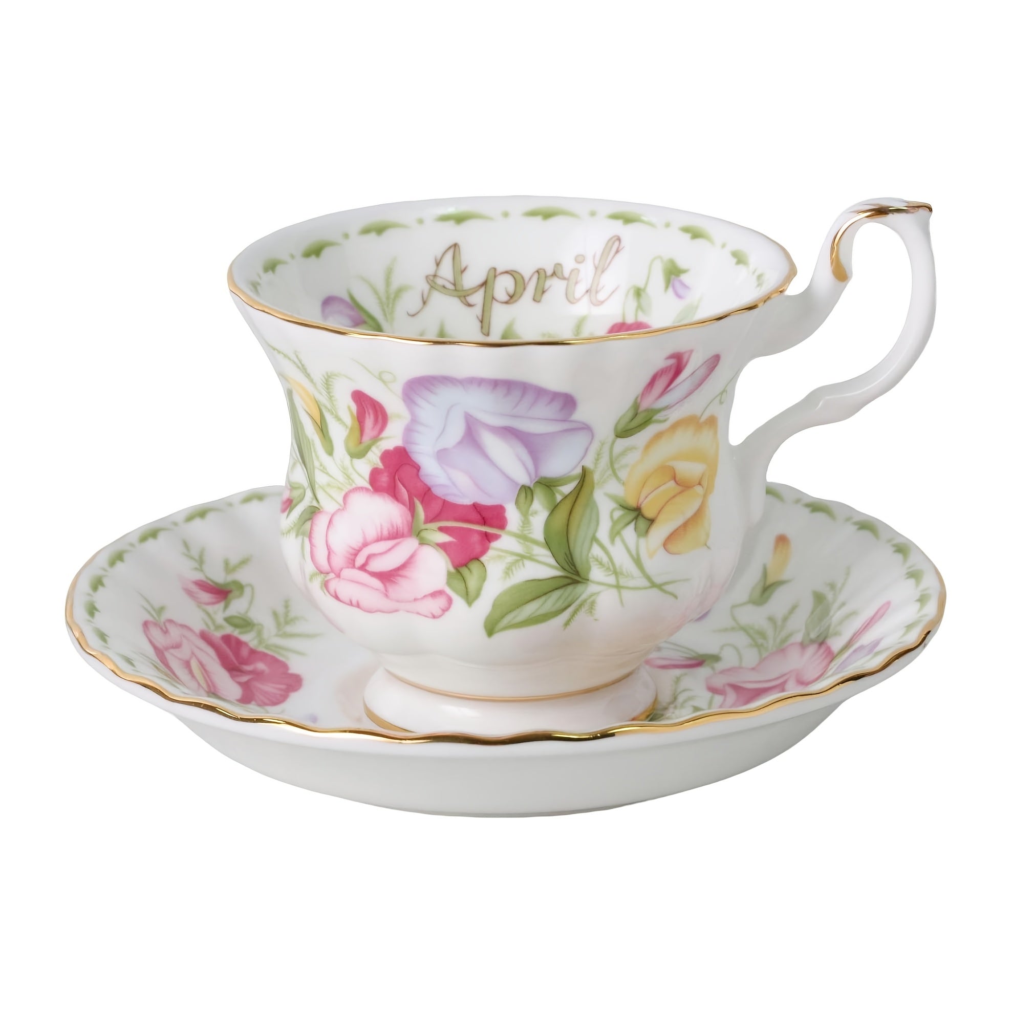 1pc Elegant Twelve Months Flower Tea Cup & Saucer, 6oz Vintage Bone China Coffee Cup & Saucer, Easy to Clean – Perfect for Afternoon Tea Parties, Birthday Parties, Birthday Gifts, Valentine‘s Day Gifts