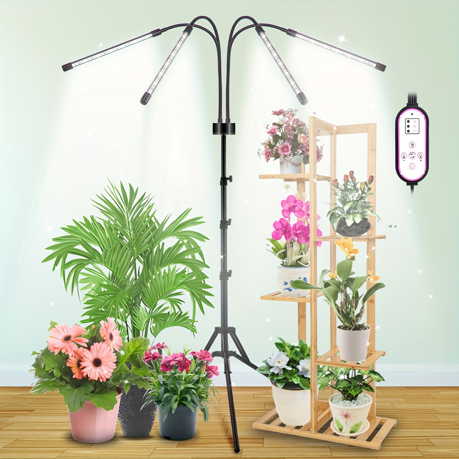 80 LED Full Spectrum Freestanding Plant Grow Light Adjustable Height with Dimmer & Timer for Indoor Potted Seedlings Garden Plants