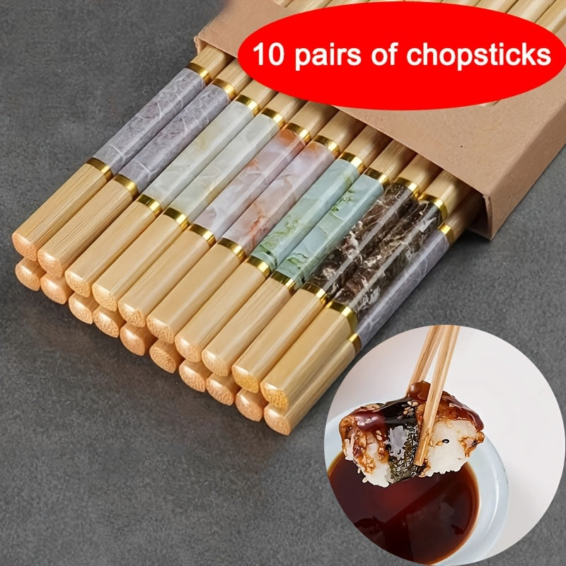 10 Pairs, 24cm / 9.45 Inches, Patterned Bamboo Chopsticks Reusable – Perfect for Wedding Parties, Ceremonies – Chinese Natural Anti-Slip Chopsticks – Dishwasher Safe – Lightweight Chopstick Set – Great for Eid