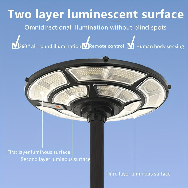 Super Bright UFO Street Light, 16.5-Inch Large Round Solar LED Light with Remote Control and PIR Motion Sensor, Perfect for Garden, Park, Courtyard and Road – 692 LED Beads