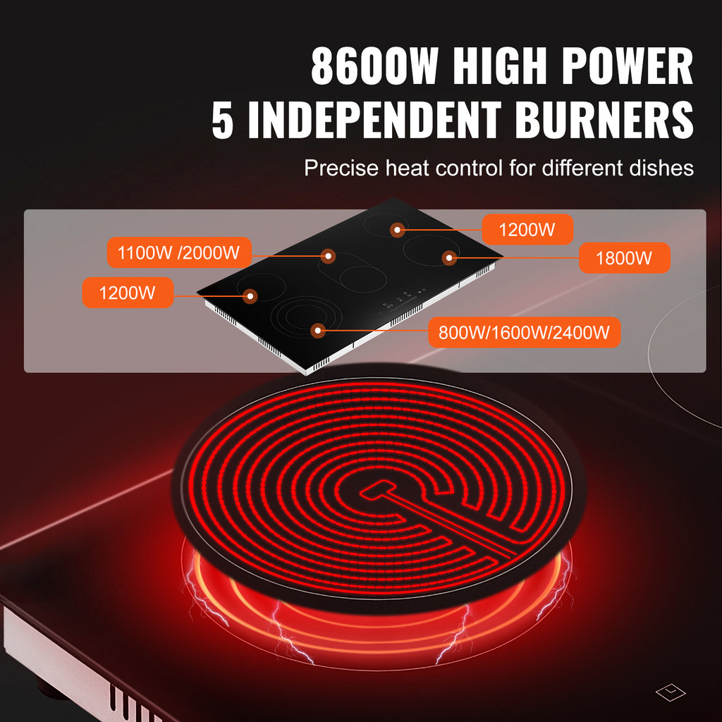 VEVOR Built-In Electric Radiant Ceramic Cooktop, 5 Burners, 35.4 x 20.5 Inches