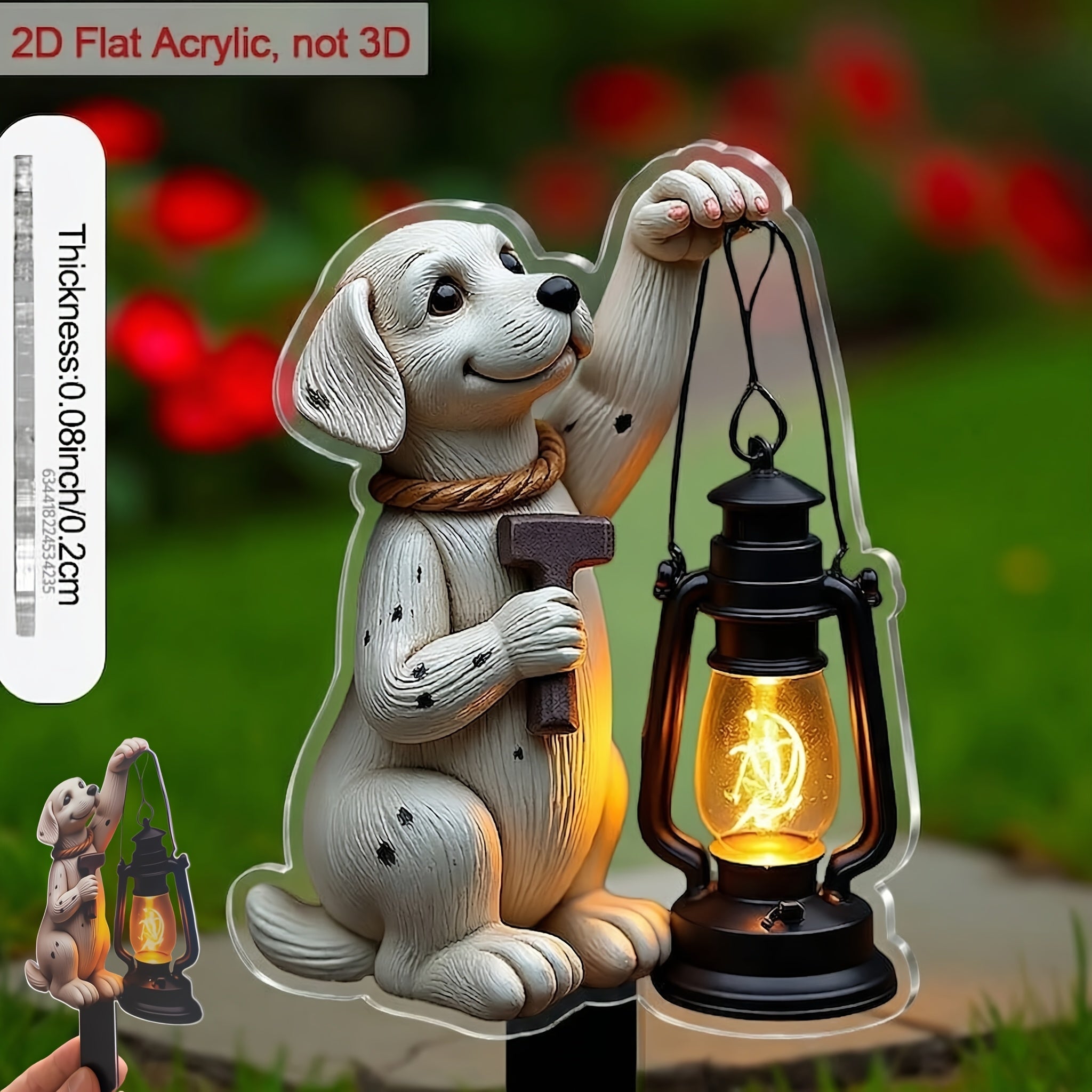 2D Flat Design, [2D Flat] 2D Flat Style, [2D Flat][2D Flat] 2D Flat Shape, 1 Piece Dog-Shaped Garden Sign Stake, with Lantern Sharp Tip for Easy Insertion, Acrylic Material Suitable for Outdoor/Flower Pot Decoration