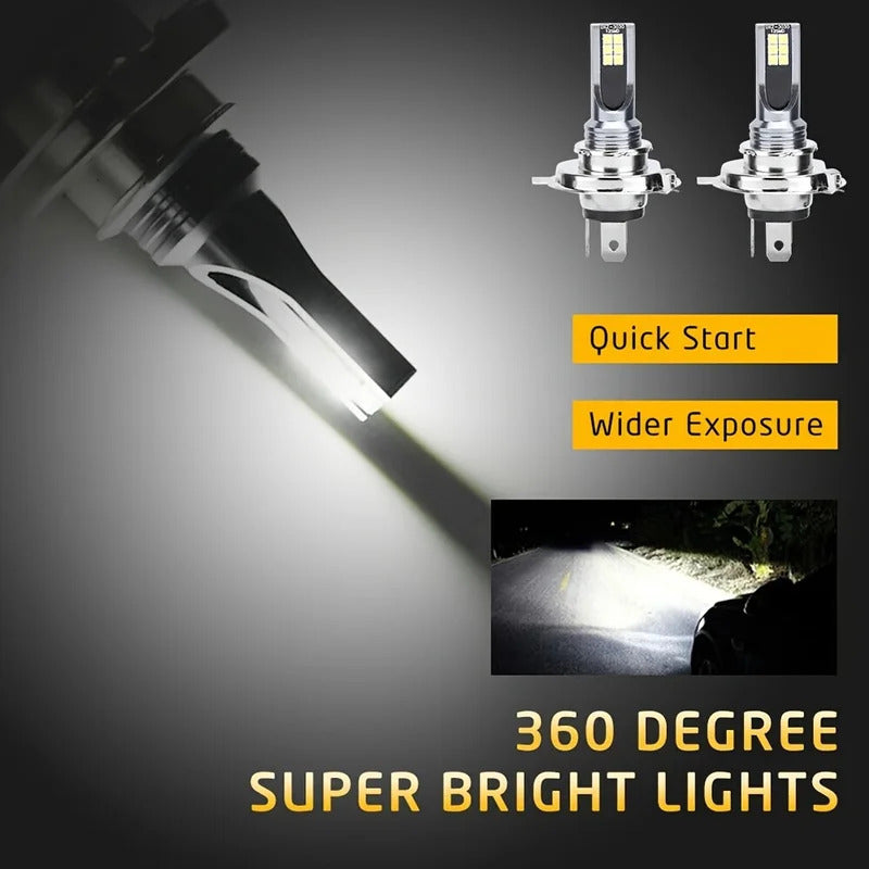 4-Pack LED H4 3030 12-SMD Headlight Bulb Set - Includes High Beam and Low Beam, Cool White Light, Suitable for Trucks and Motorcycles, Voltage 12V-24V