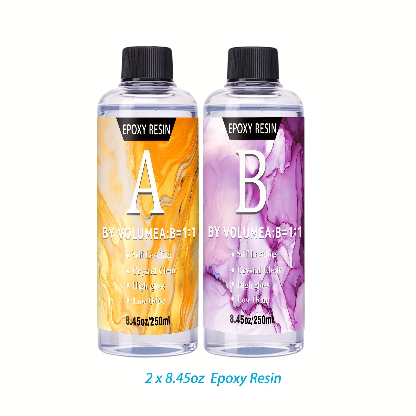 100ml/300ml/500ml/1000ml晶莹剔透的环氧树脂 - 自流平、高光泽、不发黄、无气泡铸造树脂，非常适合工艺品、桌面、DIY 1:1 比例