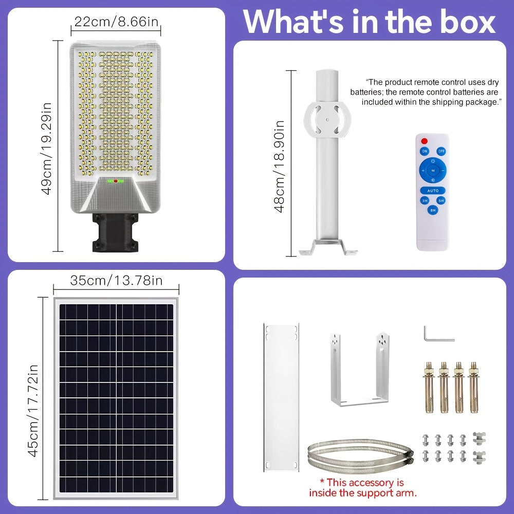 1 Piece Solar Outdoor Wide Angle Lighting, 232 LED Convex Lens Beads, Super Bright Large Street Light, Water Resistant, 6500K White Light, Split-Type Wall Mount Exterior Wall Light, with Remote Control, with 18000mAh Large Capacity Battery