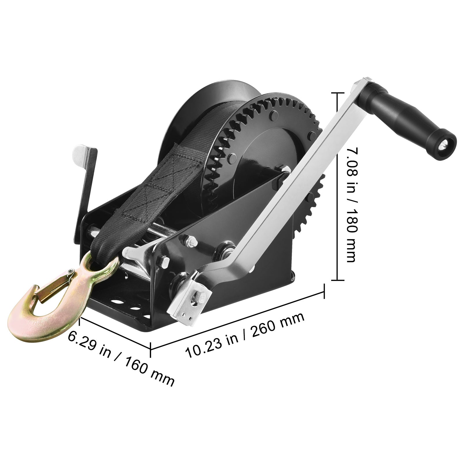 VEVOR Manual Winch, 1200 Lbs / 1600 Lbs / 2000 Lbs / 3500 Lbs Pulling Capacity, Boat Trailer Winch with 23FT Polyester Rope Strap and 2-Way Ratchet, Suitable for Trailers, Boats or ATV Towing