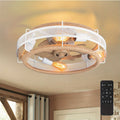 19.7 Inch Bohemian Ceiling Fan with Lights & Remote - Low-Profile Rattan Farmhouse Design, 6-Speed Leafless Fan, Matte Metal Finish, Infrared Remote, for Bedroom/Living Room/Kitchen (Black/White, Bulbs Not Included)