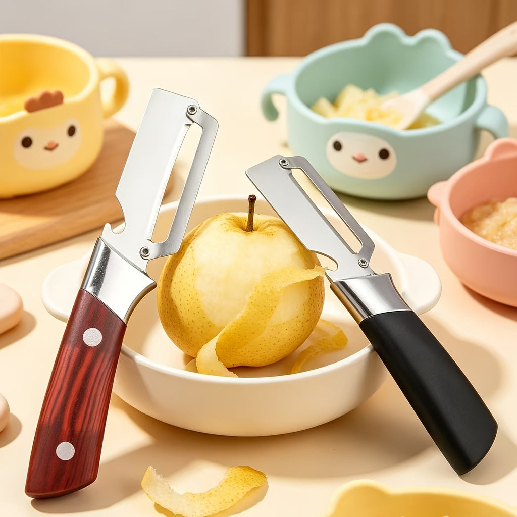 2Pcs Multifunctional Stainless Steel Peeler, 2-in-1 Kitchen Fruit Vegetable Peeler and Bottle Opener, Household Convenient Peeling Tool