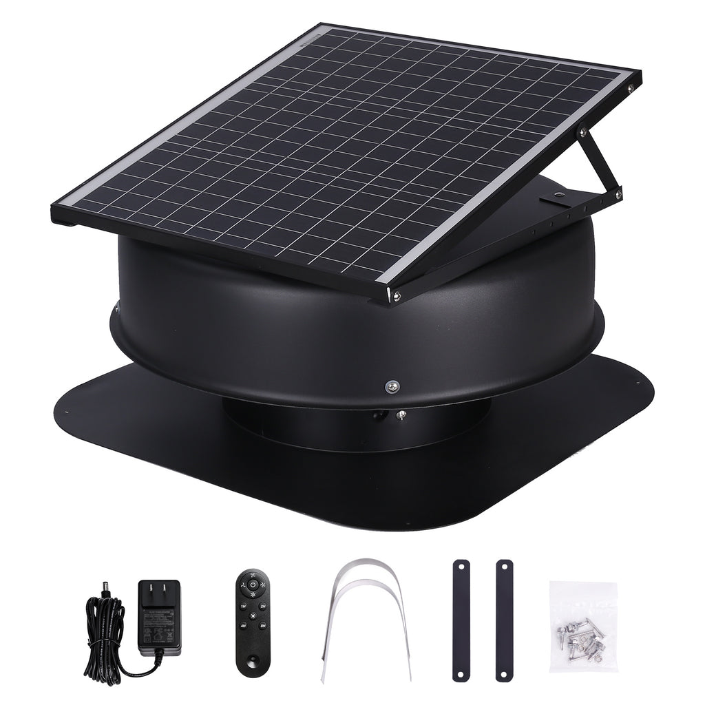 VEVOR Solar Attic Fan, 40W, 1230 CFM High-Airflow Solar Roof Vent Fan, 110V Smart Adapter, Low Noise & Wind-Resistant, for Home, Greenhouse, Garage, Store, RV, FCC Certified