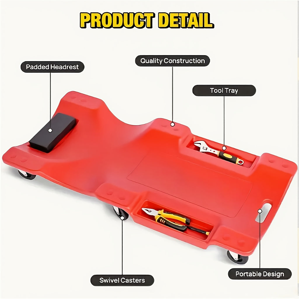 40-Inch Red Rolling Creeper – with 6 Swivel Casters, Heavy-Duty Car Mechanic Crawler, Comfortable Padded Pad, for Under-Vehicle Repair Work