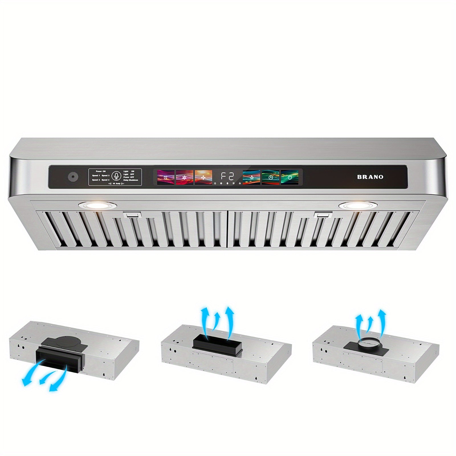 30-Inch Stainless Steel Under Cabinet Range Hood, 900 CFM, with Voice Control, Kitchen Exhaust Hood with 4-Speed Fan