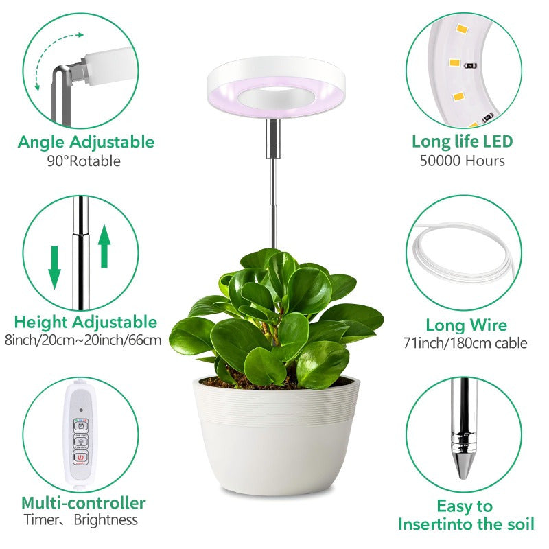 LED Full Spectrum Plant Grow Light, Adjustable Desktop Plant Light Strip with 2/4/8H Auto Timer, Summer-like Sunlight for Plants, 4 Dimming Levels, Height Adjustable 8-26 Inch, Ideal for Indoor Plant Growth