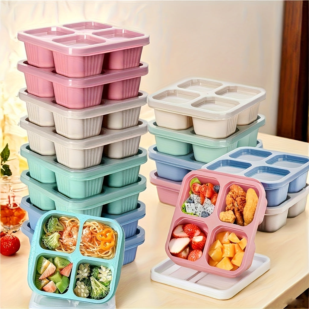 2-Piece Bento Box Set with Lids, 4-Compartment Meal Prep Container – Perfect for Meal Prep, Camping, Office – Microwave & Dishwasher Safe (4 Colors Available) – Back-to-School Lunch Box