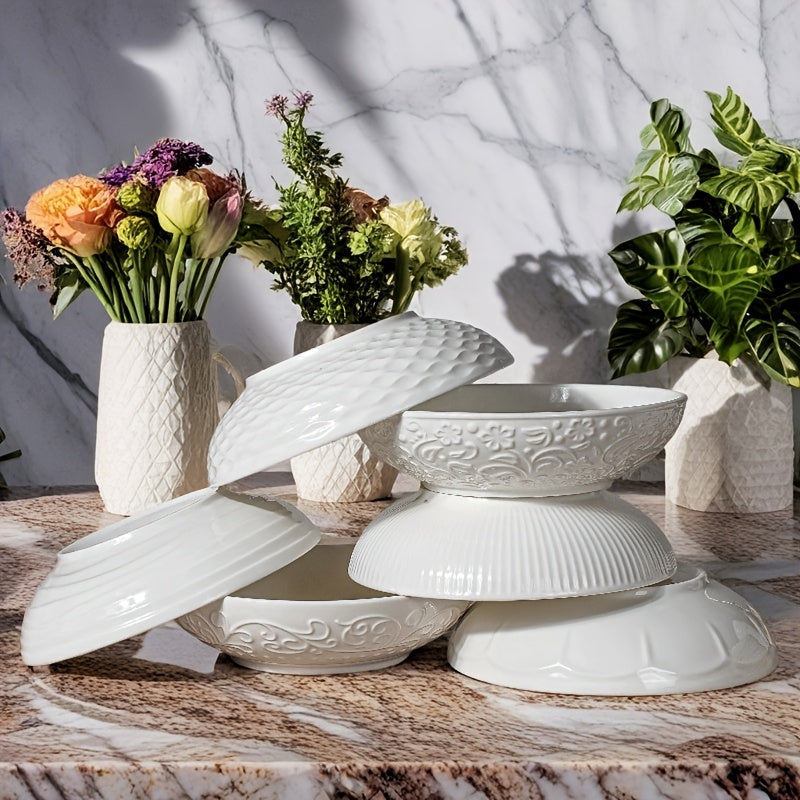 4-Pack Alterna Embossed Ceramic Bowl Set, Christmas Special: 30oz Pasta & Salad Bowl – Perfect for Halloween & Thanksgiving Gifts – Microwave & Dishwasher Safe