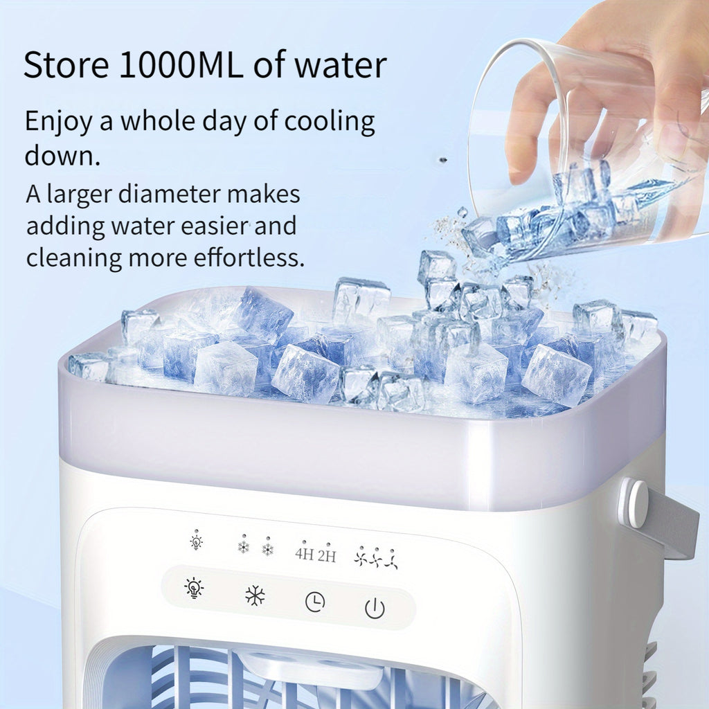 Household Bedroom Mini Desktop Portable Air Cooler Fan, Water Ice Adding Dual Spray Heavy Mist Cold Wind Fan for Camping Travel Summer Use