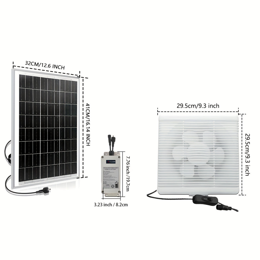 25W Solar Panel Ventilation Fan Set with 4000mAh Battery - 8 Inch High Speed Fan, Designed for Indoor Use, Equipped with Protective Grill and Louvers, Ideal for Ventilation in Greenhouse, Kitchen, Workshop, Shed, Attic and Pet House