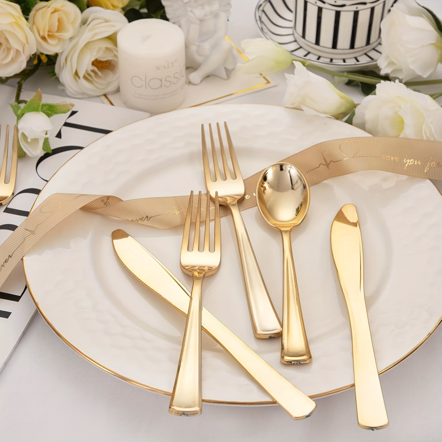 300-Piece Gold Cutlery Set, Heavy-Duty Golden Spoon &amp; Fork Set – Includes 100 Forks, 100 Spoons, 100 Knives – Perfect for Parties, Weddings &amp; Daily Use