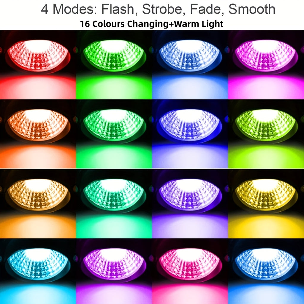 2/4/6/8/10-Piece Low Voltage Landscape Light, Warm + RGB, DC12V-24V, LED Color Changing Landscape Lighting, IP66 Outdoor Spotlight, Christmas Halloween Decorative Light, Suitable for Courtyard, Garden, Path