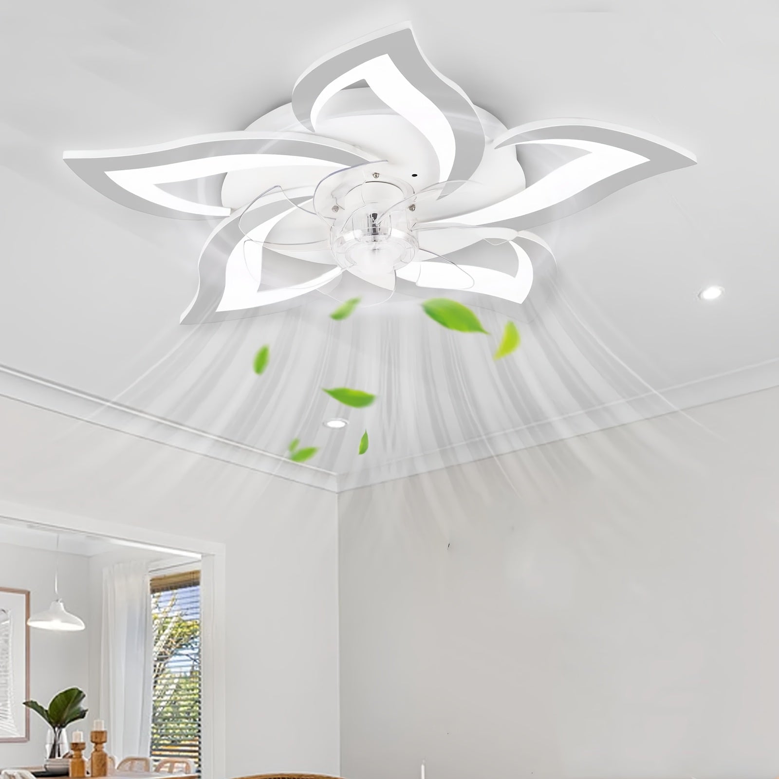 27 Inch Silent LED Modern Acrylic Ceiling Fan Light, Stepless Dimmable Speed Decorative Fan, Suitable for Bedroom Living Room Kitchen