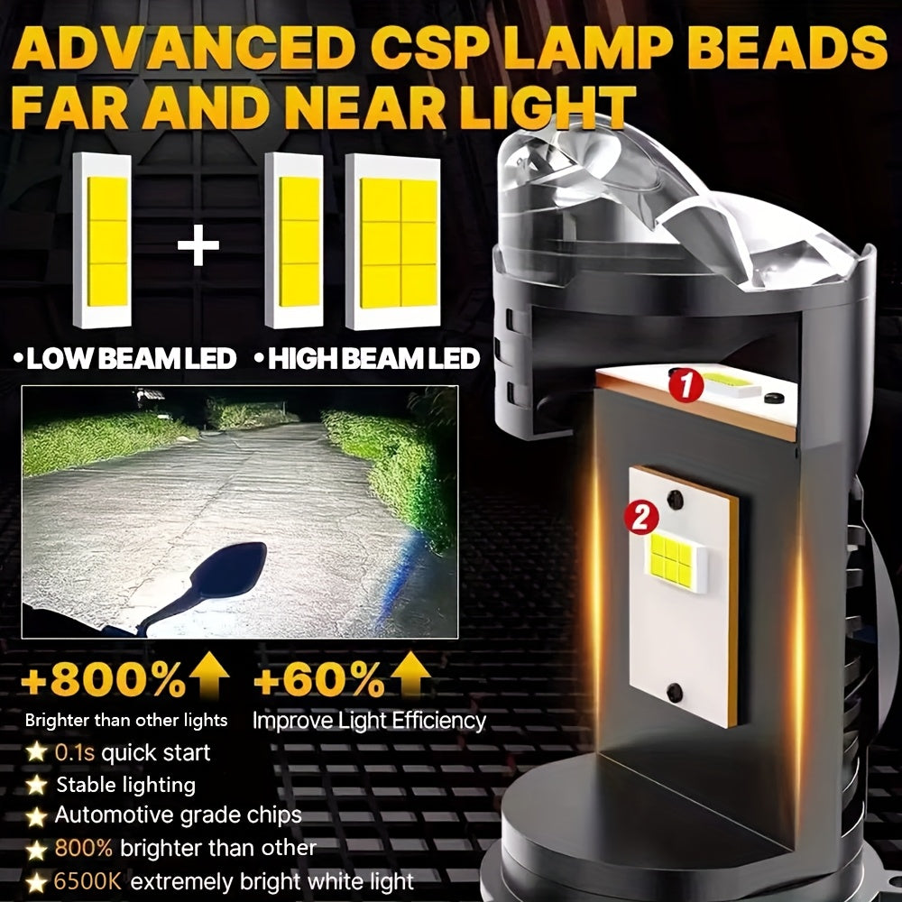 Newest Car LED Headlight H4-QF018, 55000 Lumens, 6500K Extremely Intense White Light, Suitable for Cars and Motorcycles, Car Mini Lens, 360° Beam Angle, Durable Aluminum Alloy Base, Durable Auto Parts