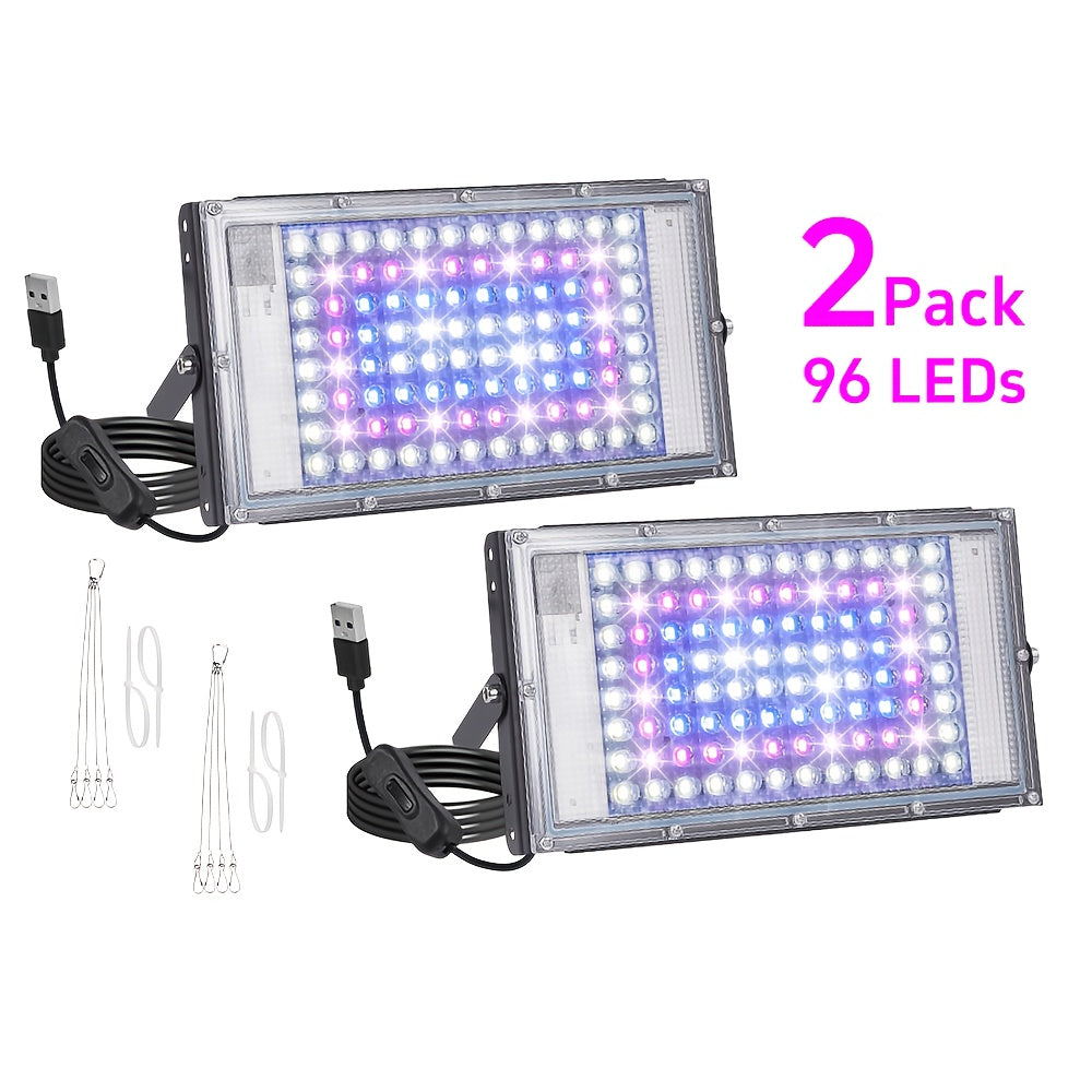 50/96/144 LED 1/2/3 Sets Grow Light, Full Spectrum LED Plant Light for Indoor Plants, Seed Germination & Seedlings, USB Powered with Switch, Hanging Rope Included, Ideal for Vegetables, Succulents, Flowers, Fruits