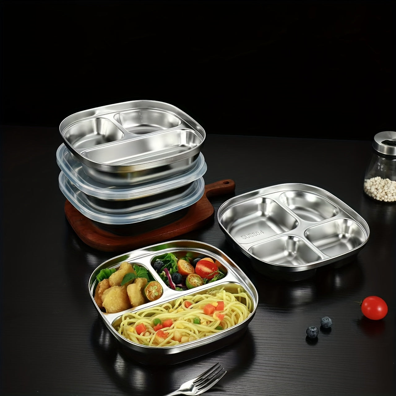 Stainless Steel Plate with Lid, Ideal for Restaurant, Kitchen, Canteen, Corporate Meals & Holiday Party Prep Plates