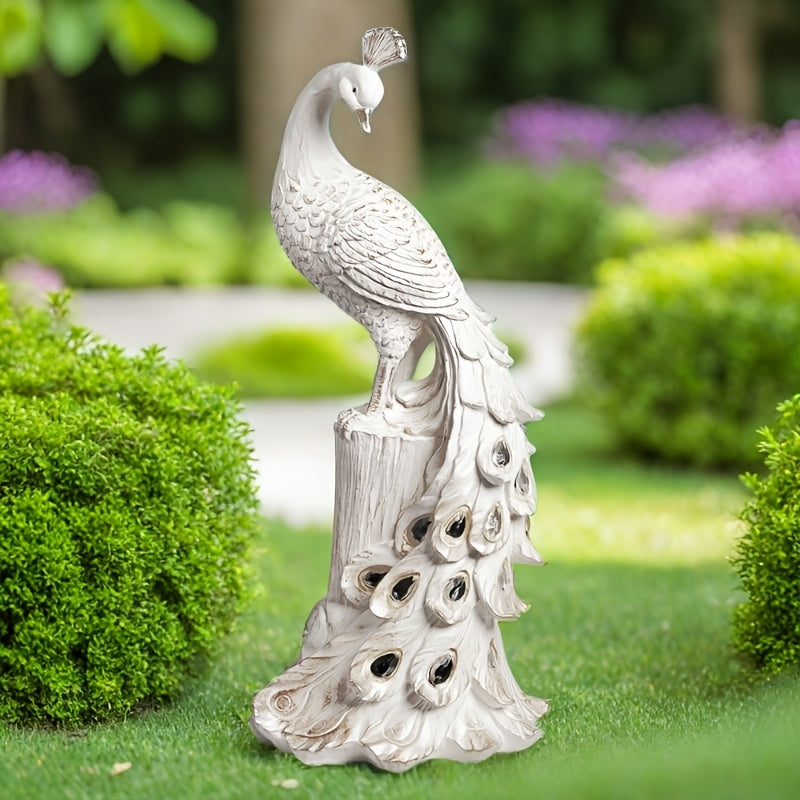 1pc Resin Craft Colorful Solar Light, White Peacock, 7-Color Slow Flashing Light Effect, Suitable for Garden, Courtyard, Lawn, Pond, Balcony, Porch, Christmas New Year Decoration, Gift for Friends