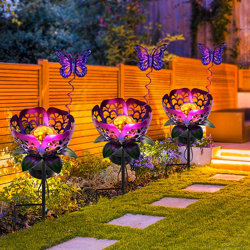 2/3-Piece Solar Hollow Sunflower Lawn Light - IP44 Splash-Proof Waterproof, with Cracked Glass and Metal Flower Design, Suitable for Garden, Courtyard and Walkway Decoration, Solar Garden Light, Valentine's Day / Easter Decoration / Gift