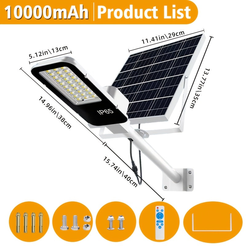 Outdoor IP65 Solar High Bright Street Light, Large Battery 10000mAh, Light Sensor, Remote Control, Equipped with Remote, Perfect for Outdoor, Courtyard, Garden and Villa LED Lighting