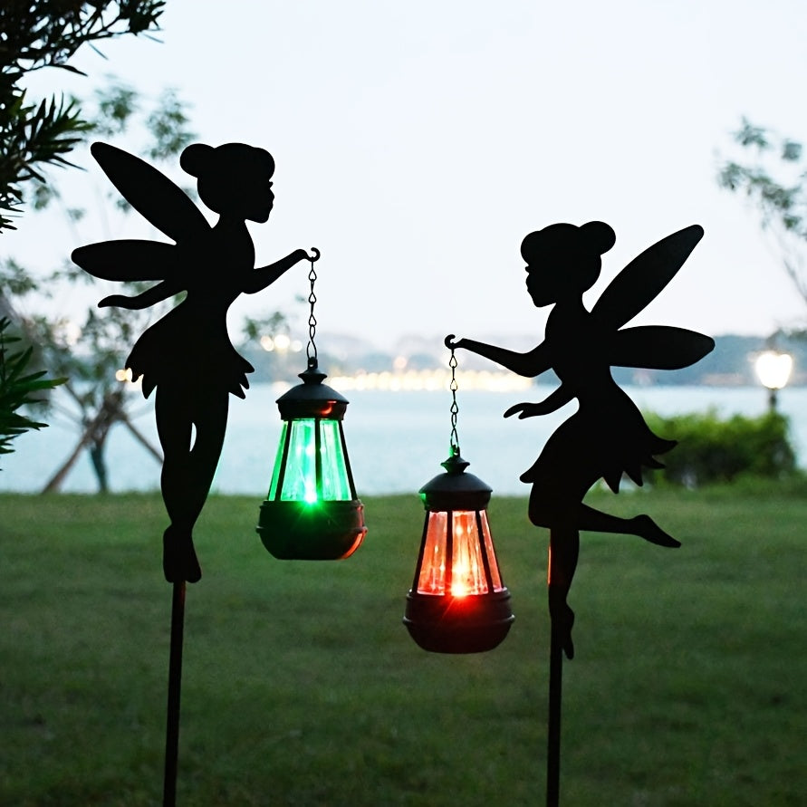 2-Piece Solar Fairy Shadow Light - Perfect Floor-Standing Decoration for Garden, Colorful Garden Ornament, IP44 Splash-Proof Solar Charging, Suitable for Outdoor Spaces, Camping Decoration, Valentine's Day Gift (Colorful Light / Warm Light)