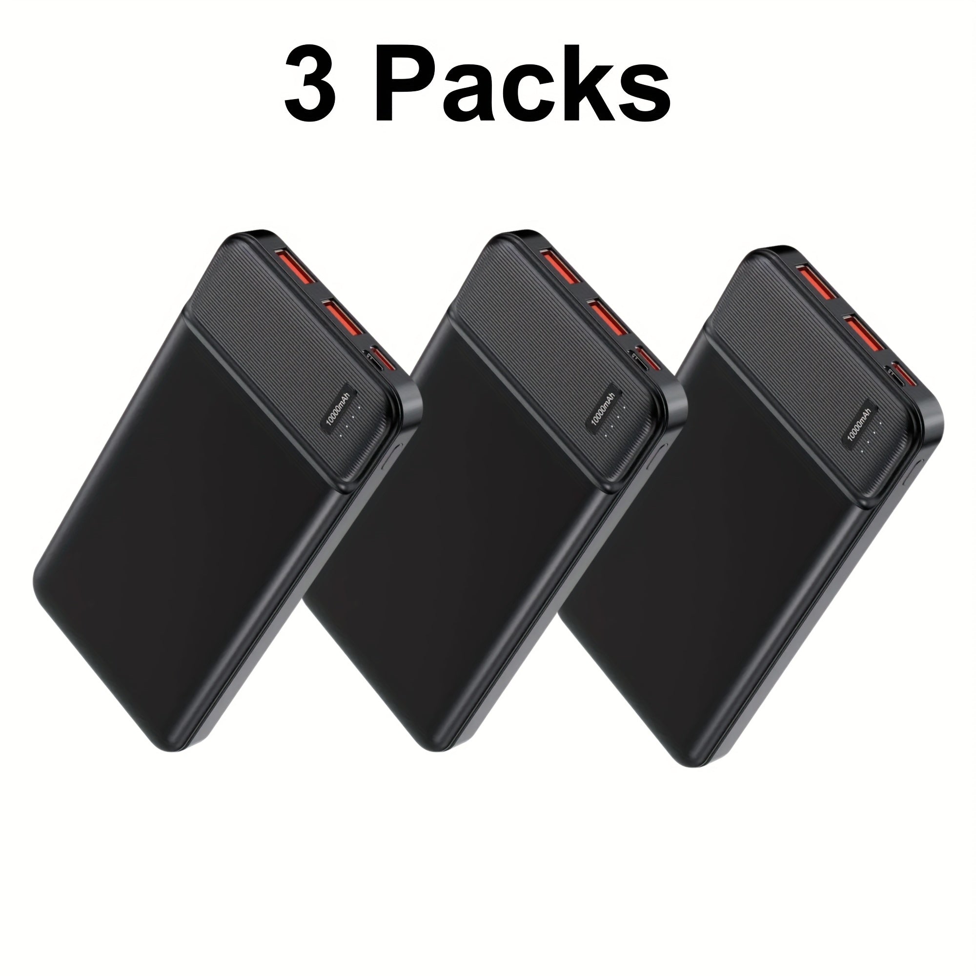 3-Pack Power Bank Portable Charger 10000mAh, Battery Pack PD 22.5W with Dual USB & USB-C Input/Output, Slim & Lighweight for Phones, Tablets, And More.(3 Packs)
