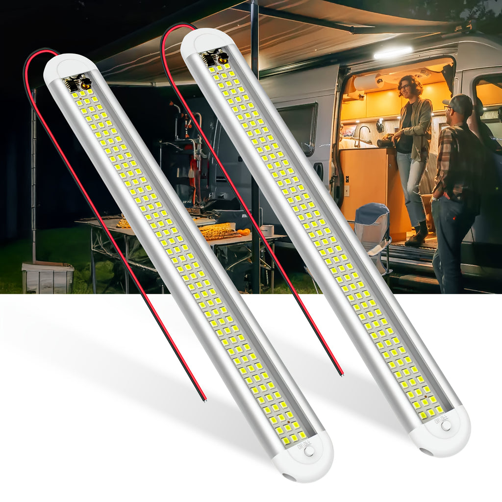 12V LED interior light bar, 120 LEDs 12 volt LED light strip, with switch, suitable for enclosed cargo trailers, cars, RVs, vans, trucks, campers, boats, caravans, motorhomes (2-pack)