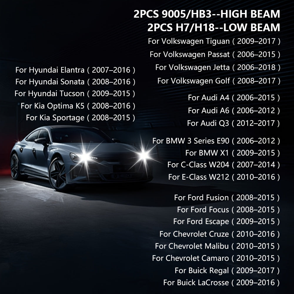 4-Pack, 2Pcs 9005 + 2Pcs H11, H4 Car LED Headlights, H7 LED Bulbs, 120,000 Lumens, Low/High Beam, H1, H4/9003/HB2, H7/H18, H8/H9/H11/H16, 9005/HB3, 9006/HB4, 9012/HIR2, 12V/24V, with External Driver, No Battery Needed