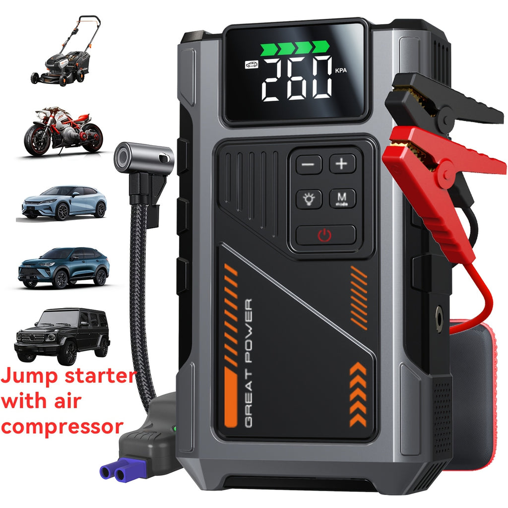 New Car Jump Starter with Air Compressor, Portable Battery Jumper, 6000A Peak Emergency Jump Starter, 150PSI Digital Tire Inflator, Portable Starter 12V (Fit for 2.11 Gal Gas / 1.72 Gal Diesel), Quickly Jump Start Your Vehicle