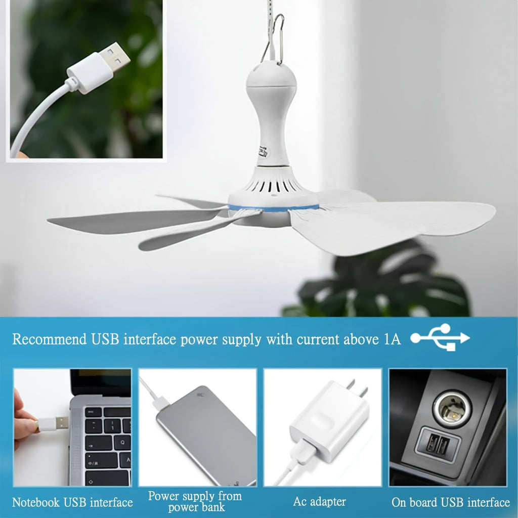 SENBOWE Silent Ceiling Fan - Ultra-Quiet Portable USB-Powered Hanging Fan with Sturdy Hook, Ideal for Camping, Dorm, Office, Bedroom - No Remote Needed, USB Cooling Fan, Portable Fan, Camping Gear