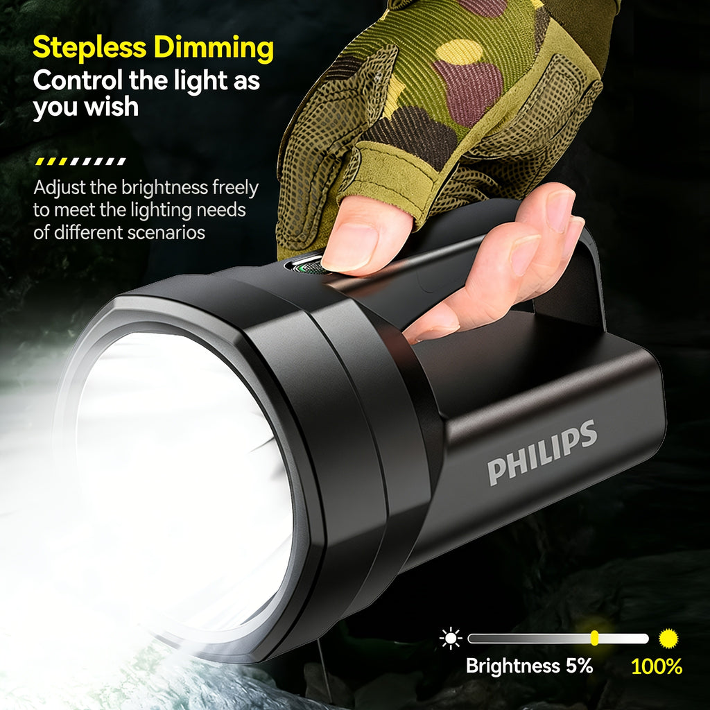 Philips High Lumen Flashlight, Hand Crank Emergency Function, 5 Adjustable Lighting Modes, High Capacity Battery for Long-Lasting Runtime, COB Side Light, Ideal for Fishing, Emergencies, Outdoor Activities, Camping & Home Use